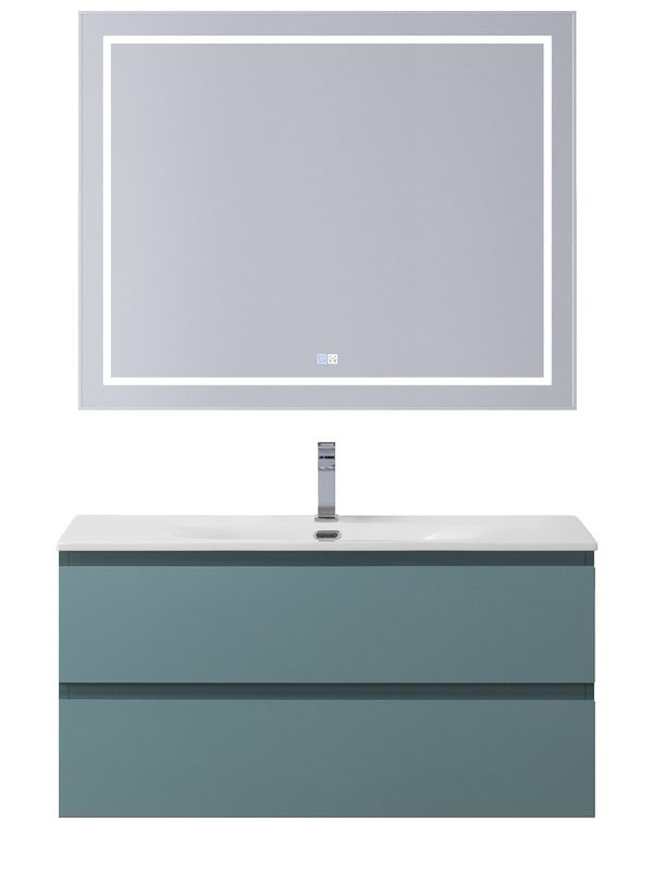 Мебель для ванной комнаты BelBagno Kraft 100 подвесная, матовая голубая, раковина bb-8099-100