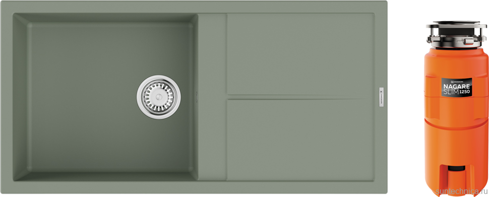 Комплект Мойка Omoikiri Sumi 100A-WG wind green + Измельчитель Nagare slim 1250