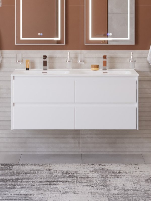 Тумба с раковиной BelBagno Kraft 120 подвесная, bianco opaco, раковина bb1200-2-etl, для двоих