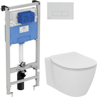 Комплект Унитаз подвесной Ideal Standard Connect AquaBlade E047901 + Крышка E772401 с микролифтом + Инсталляция Prosys Frame 120 M R020467 + Кнопка Oleas R0121AA хром