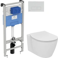 Комплект Унитаз подвесной Ideal Standard Connect AquaBlade E047901 + Крышка E772401 с микролифтом + Инсталляция Prosys Frame 120 M R020467 + Кнопка Oleas R0121AA хром