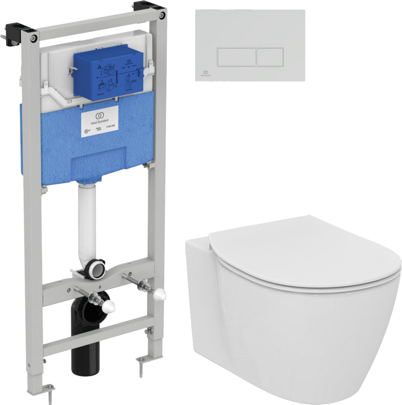 Комплект Унитаз подвесной Ideal Standard Connect AquaBlade E047901 + Крышка E772401 с микролифтом + Инсталляция Prosys Frame 120 M R020467 + Кнопка Oleas R0121AA хром