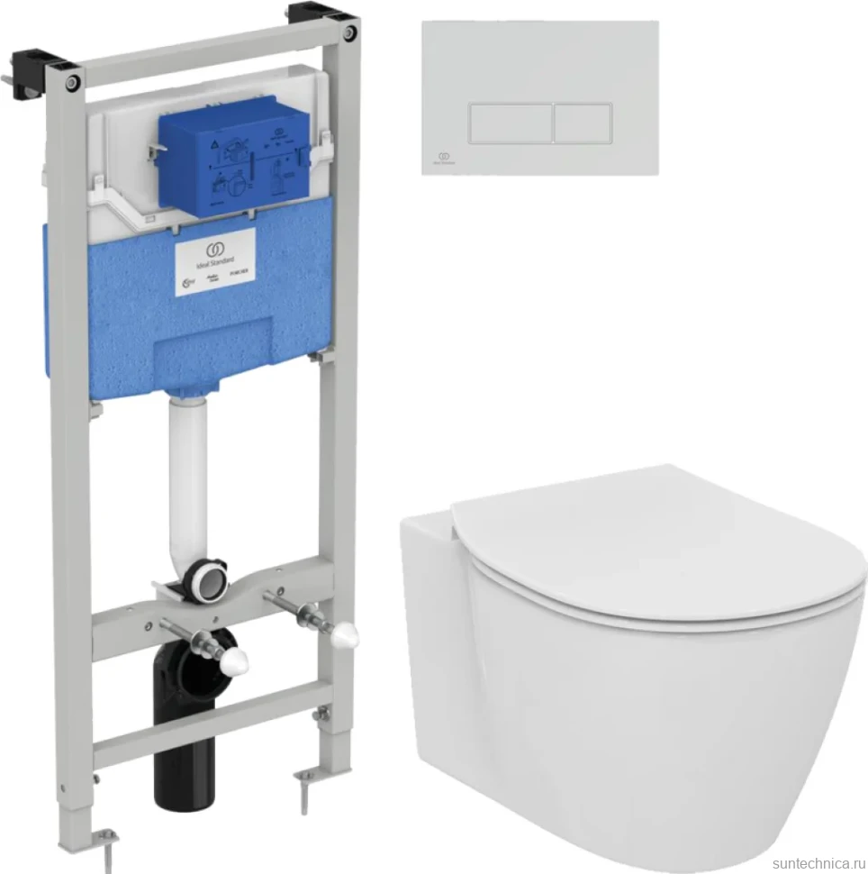 Комплект Унитаз подвесной Ideal Standard Connect AquaBlade E047901 + Крышка E772401 с микролифтом + Инсталляция Prosys Frame 120 M R020467 + Кнопка Oleas R0121AA хром
