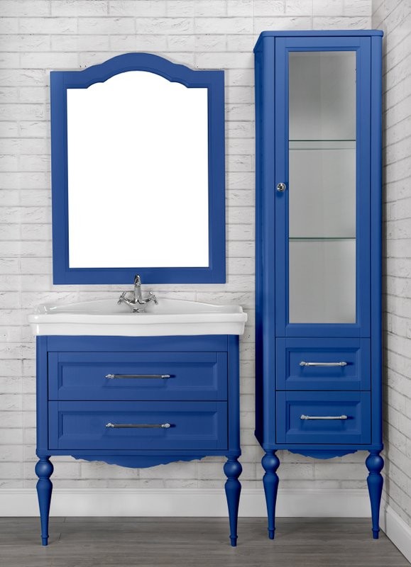 Тумба с раковиной ValenHouse Эстетика 80, синяя, подвесная, ручки хром, раковина Модерн