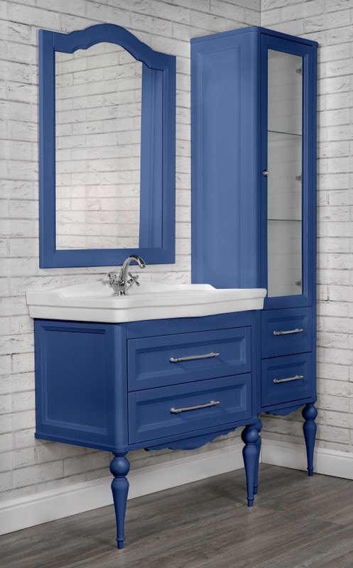 Тумба с раковиной ValenHouse Эстетика 80, синяя, подвесная, ручки хром, раковина Модерн