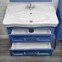 Тумба с раковиной ValenHouse Эстетика 80, синяя, подвесная, ручки хром, раковина Модерн