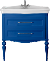 Тумба с раковиной ValenHouse Эстетика 80, синяя, подвесная, ручки хром, раковина Модерн