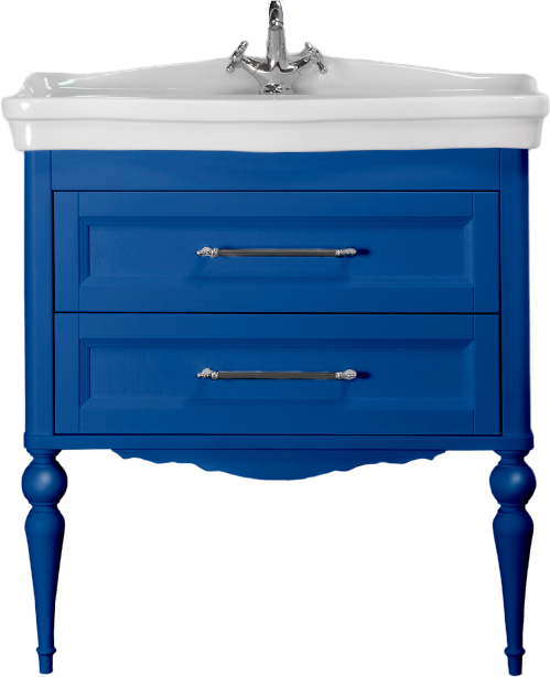 Тумба с раковиной ValenHouse Эстетика 80, синяя, подвесная, ручки хром, раковина Модерн