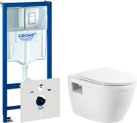 Комплект Унитаз подвесной BelBagno Loto BB070CHR/SC безободковый + Инсталляция Grohe Rapid SL 38772001 3 в 1 с кнопкой смыва + Звукоизоляция