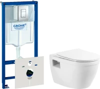 Комплект Унитаз подвесной BelBagno Loto BB070CHR/SC безободковый + Инсталляция Grohe Rapid SL 38772001 3 в 1 с кнопкой смыва + Звукоизоляция