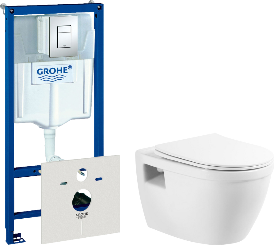 Комплект Унитаз подвесной BelBagno Loto BB070CHR/SC безободковый + Инсталляция Grohe Rapid SL 38772001 3 в 1 с кнопкой смыва + Звукоизоляция