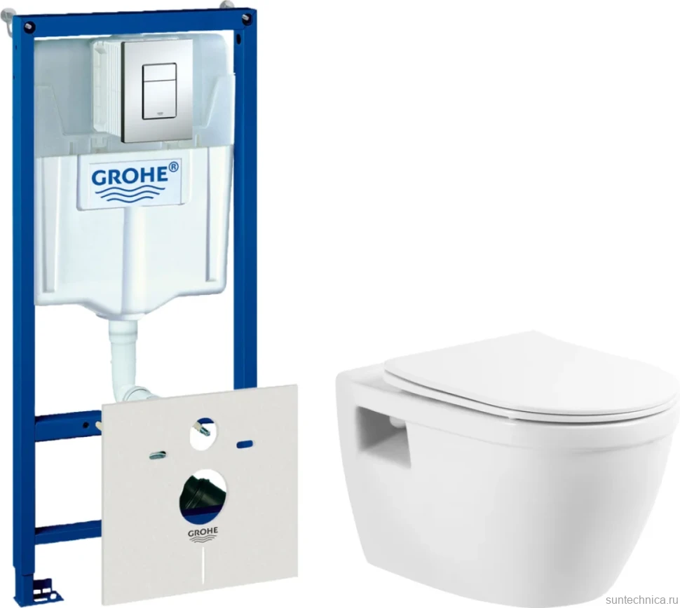 Комплект Унитаз подвесной BelBagno Loto BB070CHR/SC безободковый + Инсталляция Grohe Rapid SL 38772001 3 в 1 с кнопкой смыва + Звукоизоляция