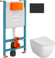 Комплект Унитаз подвесной VitrA Shift 7742B003-0075 белый глянцевый + Крышка DIWO Шифт 0405 быстросъемное, с микролифтом + Инсталляция V-Fix Core + Кнопка Root Square 740-2311 черная матовая