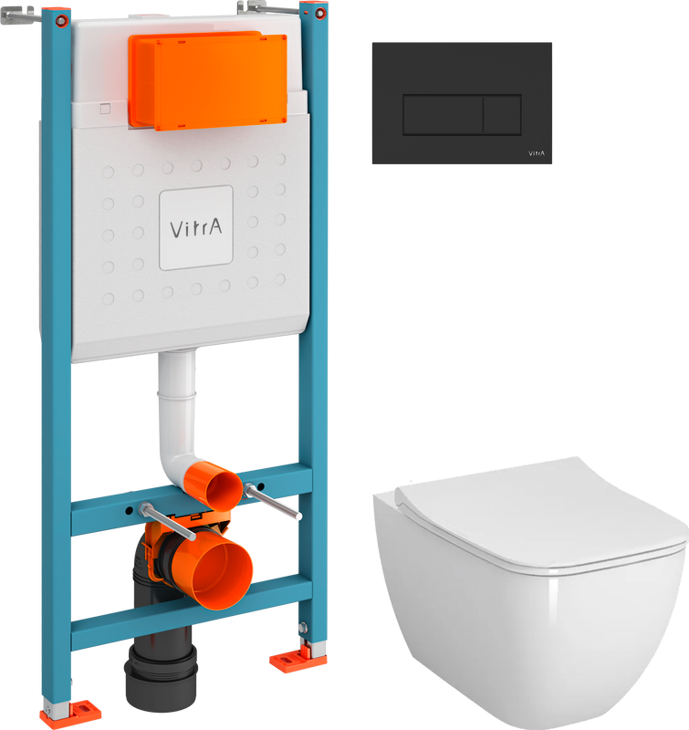 Комплект Унитаз подвесной VitrA Shift 7742B003-0075 белый глянцевый + Крышка DIWO Шифт 0405 быстросъемное, с микролифтом + Инсталляция V-Fix Core + Кнопка Root Square 740-2311 черная матовая