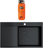 Комплект Мойка Omoikiri Akisame 86-GB-R графит + Измельчитель Nagare slim 900