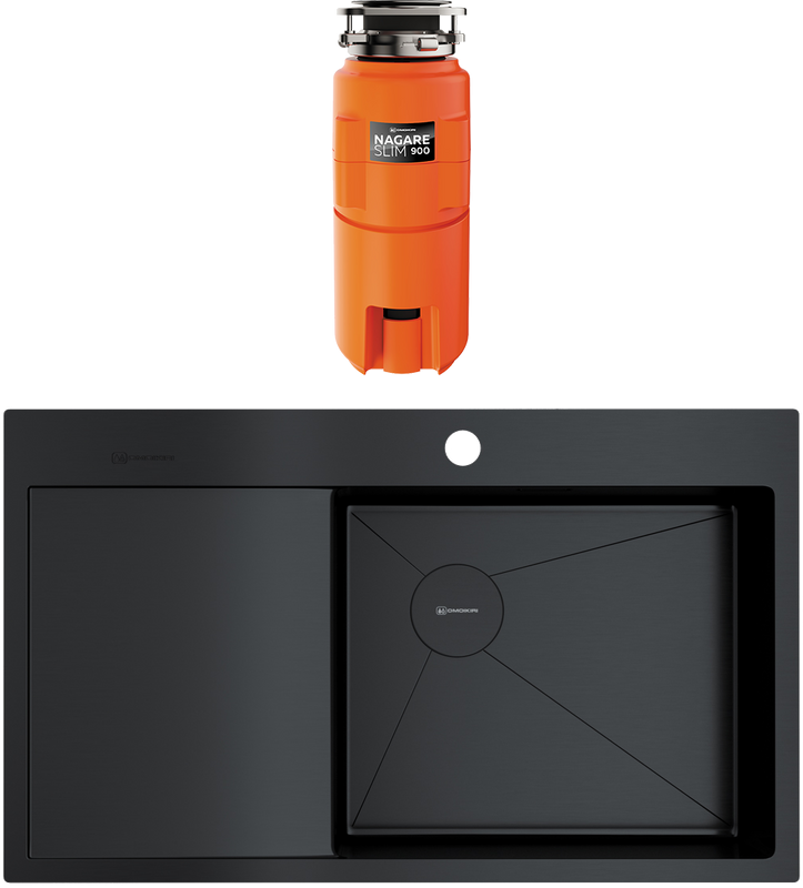 Комплект Мойка Omoikiri Akisame 86-GB-R графит + Измельчитель Nagare slim 900