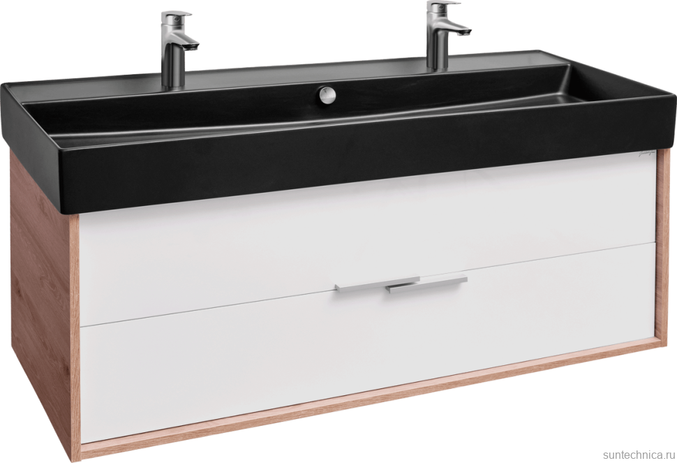 Тумба с раковиной Jacob Delafon Vivienne 120 дуб давос, белая блестящая, раковина черная