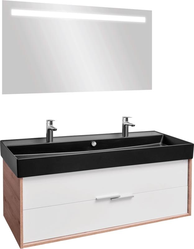 Тумба с раковиной Jacob Delafon Vivienne 120 дуб давос, белая блестящая, раковина черная