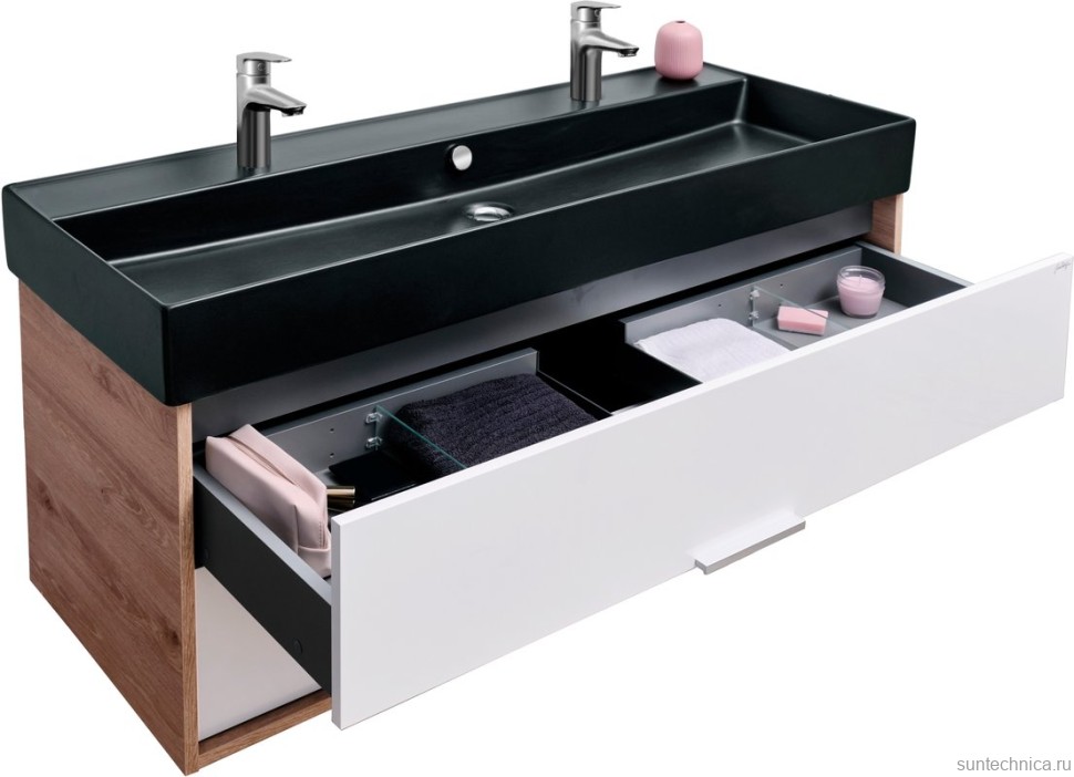 Тумба с раковиной Jacob Delafon Vivienne 120 дуб давос, белая блестящая, раковина черная