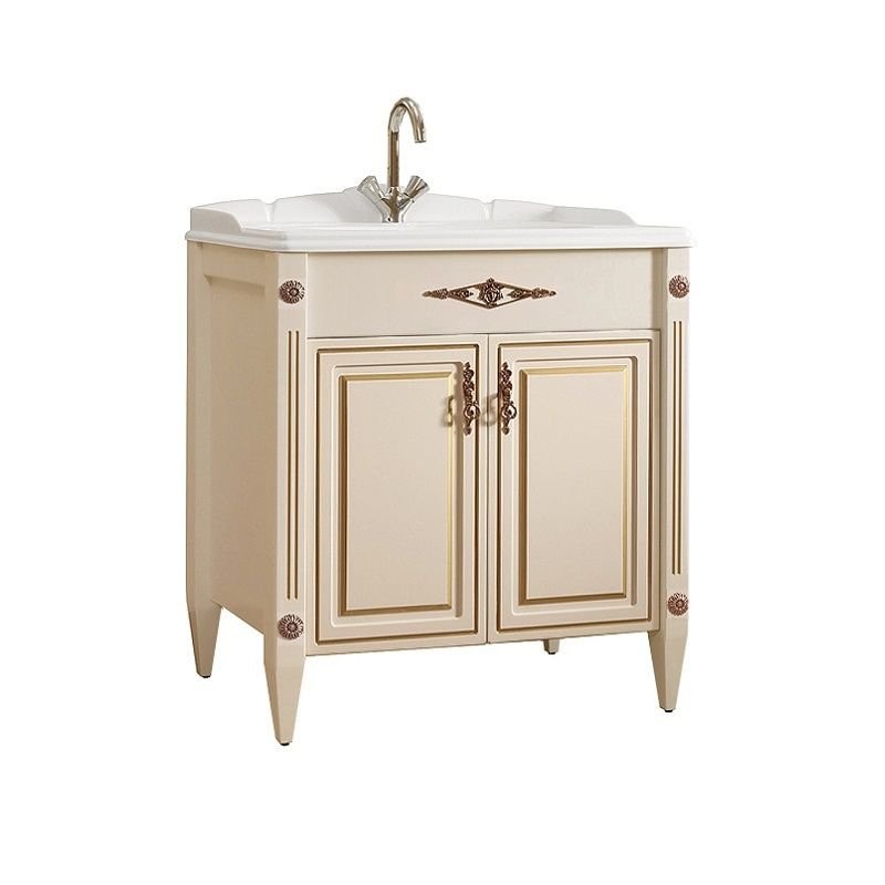 Тумба под умывальник Империя Н 85 Слоновая кость  с золотой патиной (37)