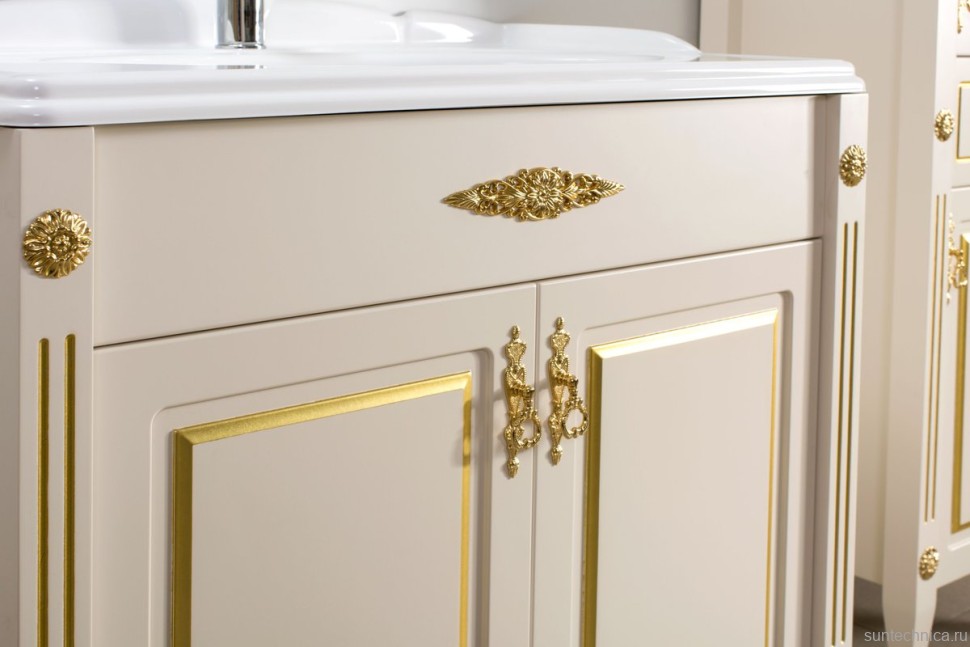 Тумба под умывальник Империя Н 85 Слоновая кость  с золотой патиной (37)