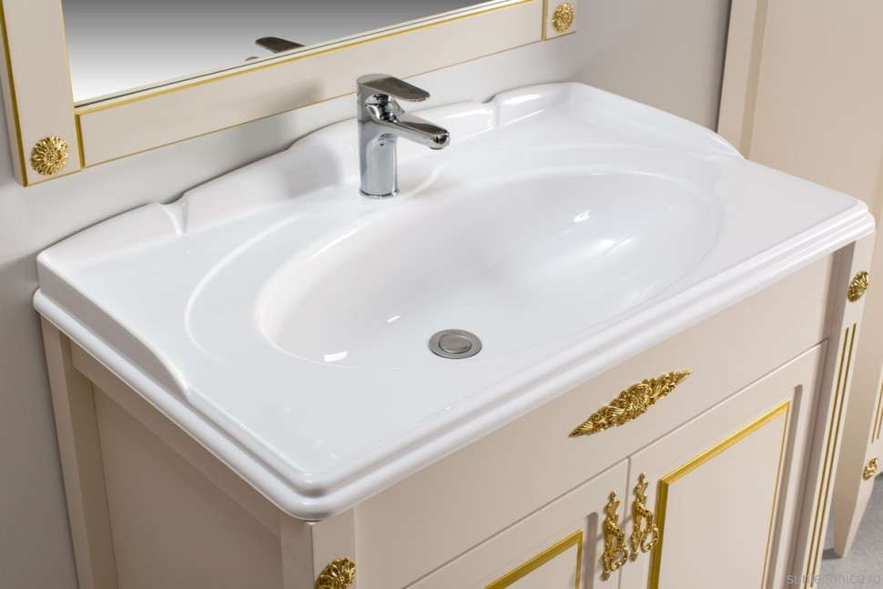 Тумба под умывальник Империя Н 85 Слоновая кость  с золотой патиной (37)