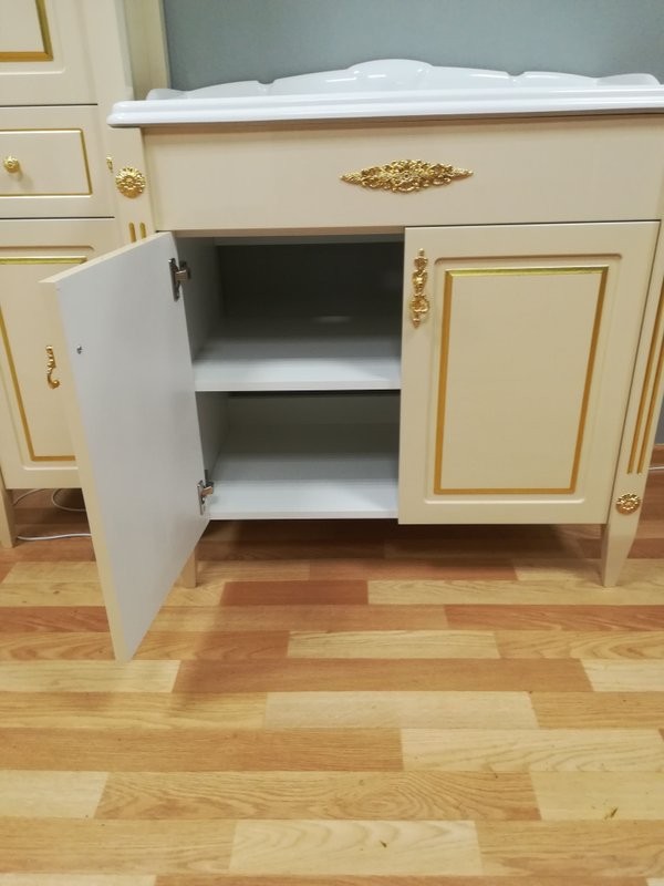 Тумба под умывальник Империя Н 85 Слоновая кость  с золотой патиной (37)