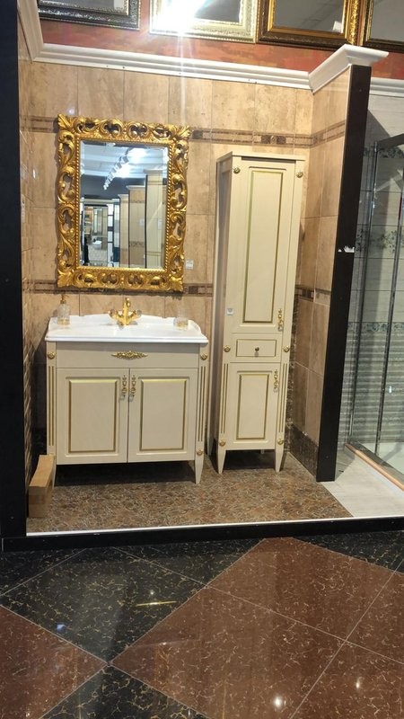 Тумба под умывальник Империя Н 85 Слоновая кость  с золотой патиной (37)