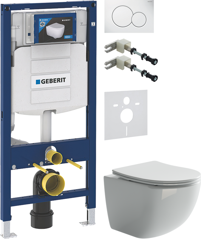 Комплект Унитаз подвесной Ceramicanova Forma CN3009 безободковый + Крепления Geberit Duofix 111.815.00.1 к стене + Звукоизоляция + Инсталляция UP 320 111.300.00.5 + Кнопка Sigma 01 115.770.11.5 белая