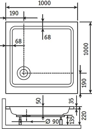 Поддон для душа RGW Style KV 100x100 с сифоном