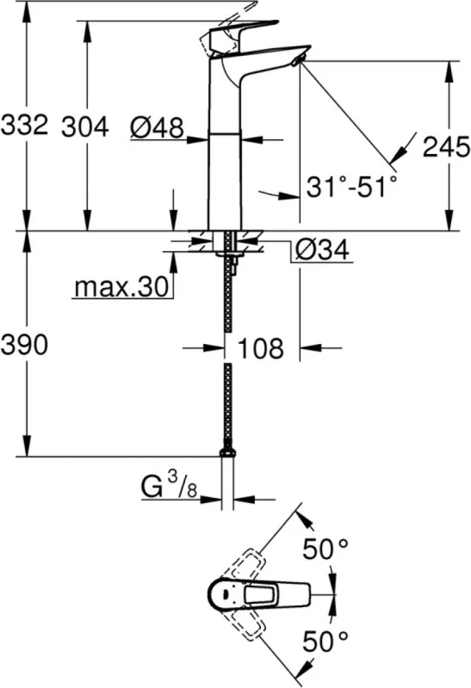 Смеситель для раковины Grohe BauLoop 23764001 хром