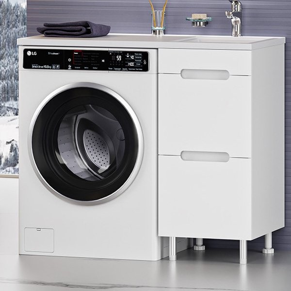 Тумба с раковиной Misty Байкал 40 R для стиральной машины, белая