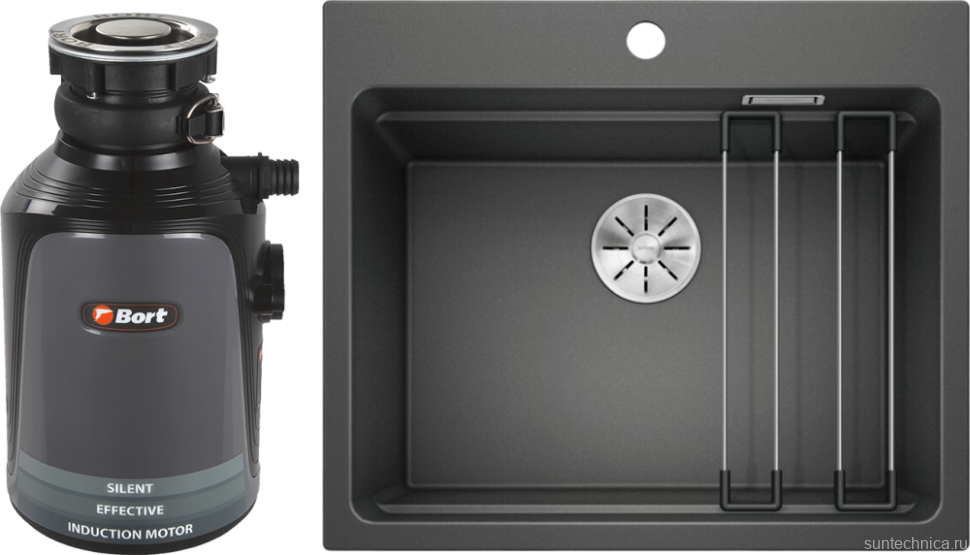 Комплект Мойка Blanco Etagon 6 темная скала + Измельчитель Bort Alligator