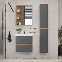 Шкаф-пенал для ванной SanStar Graffa 30 подвесной, дуб вотан, графит софт