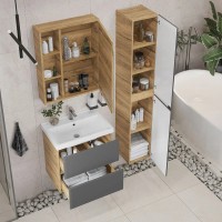 Шкаф-пенал для ванной SanStar Graffa 30 подвесной, дуб вотан, графит софт