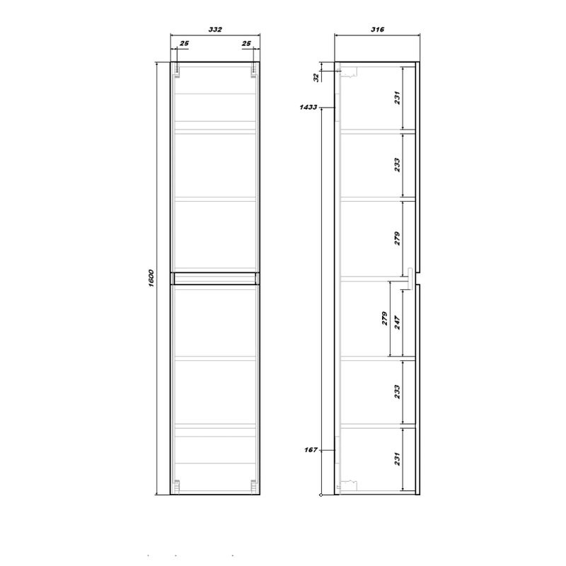 Шкаф-пенал для ванной SanStar Graffa 30 подвесной, дуб вотан, графит софт