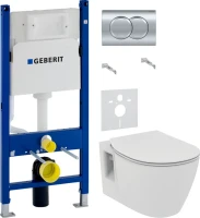 Комплект Унитаз подвесной Ideal Standard Connect + Крышка E772401 с микролифтом + Инсталляция Geberit Duofix Delta 458.149.21.1 с кнопкой смыва, хром + Звукоизоляция