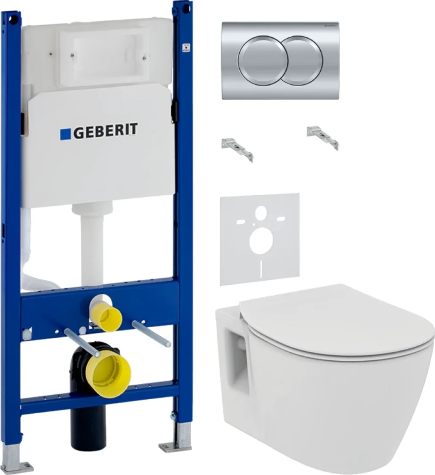 Комплект Унитаз подвесной Ideal Standard Connect + Крышка E772401 с микролифтом + Инсталляция Geberit Duofix Delta 458.149.21.1 с кнопкой смыва, хром + Звукоизоляция