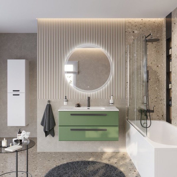Мебель для ванной комнаты Cezares Eco Cer-N 100 фисташковый софт, раковина Duet 100, ручки матовые черные