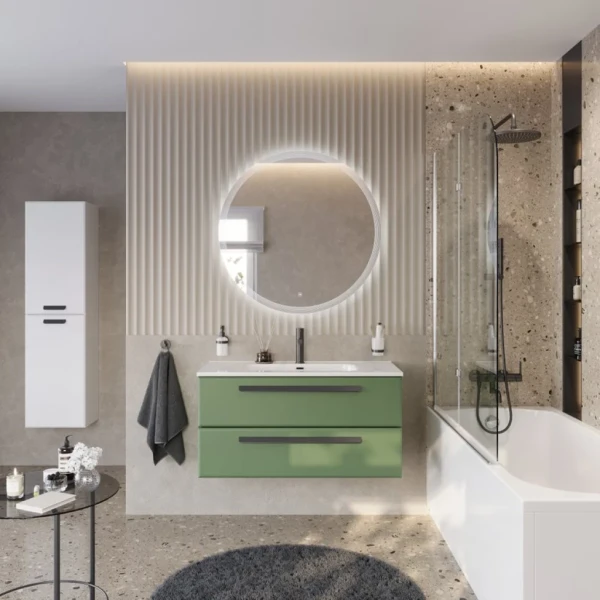 Мебель для ванной комнаты Cezares Eco Cer-N 100 фисташковый софт, раковина Duet 100, ручки матовые черные