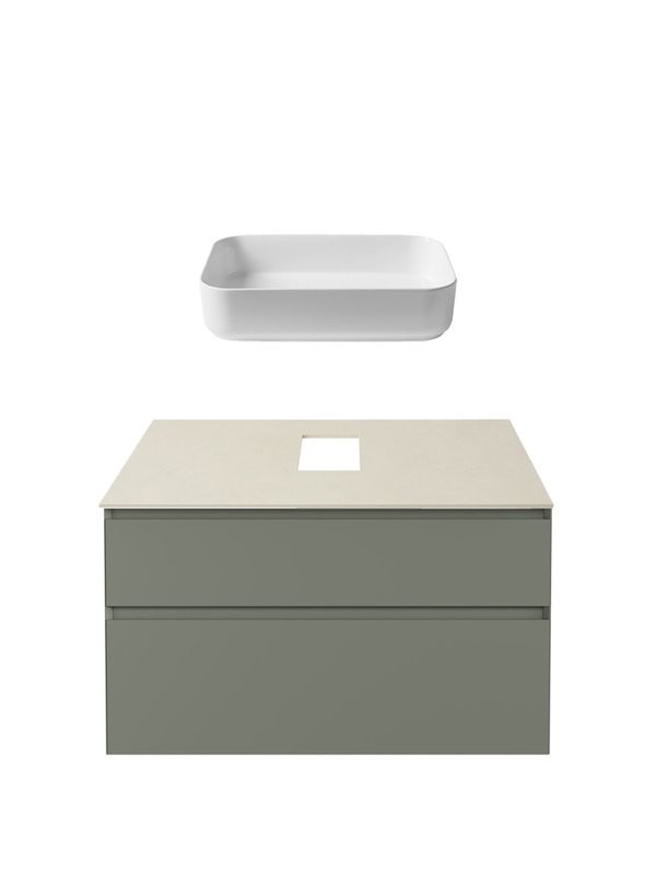 Тумба с раковиной Allen Brau Infinity 100 2 ящика, матовая олива, столешница бежевая, раковина Fantasy Quad 50