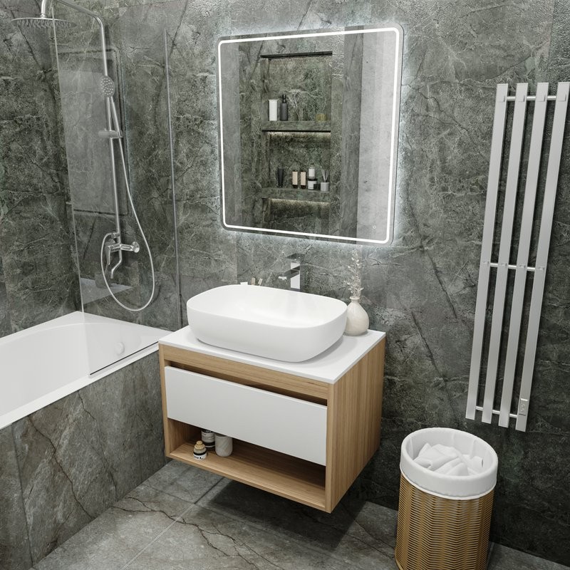 Тумба с раковиной Teymi Ritta 75 дуб эврика, матовая белая, раковина Solli 60