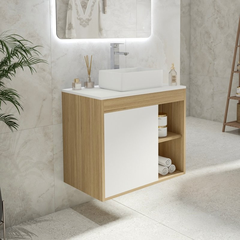 Тумба с раковиной Teymi Nura 70 дуб эврика, матовая белая, раковина Helmi Mini 38