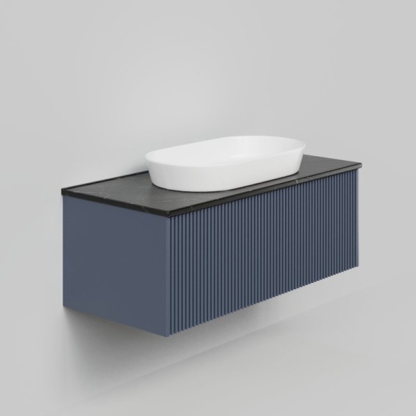 Тумба под раковину со столешницей La Fenice Terra 100 подвесная, blu grigio, столешница черный мрамор