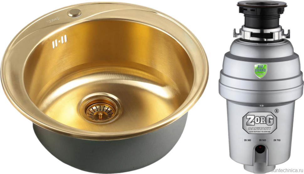 Комплект Мойка Zorg Inox PVD SZR-510/205 Bronze + Измельчитель Inox D