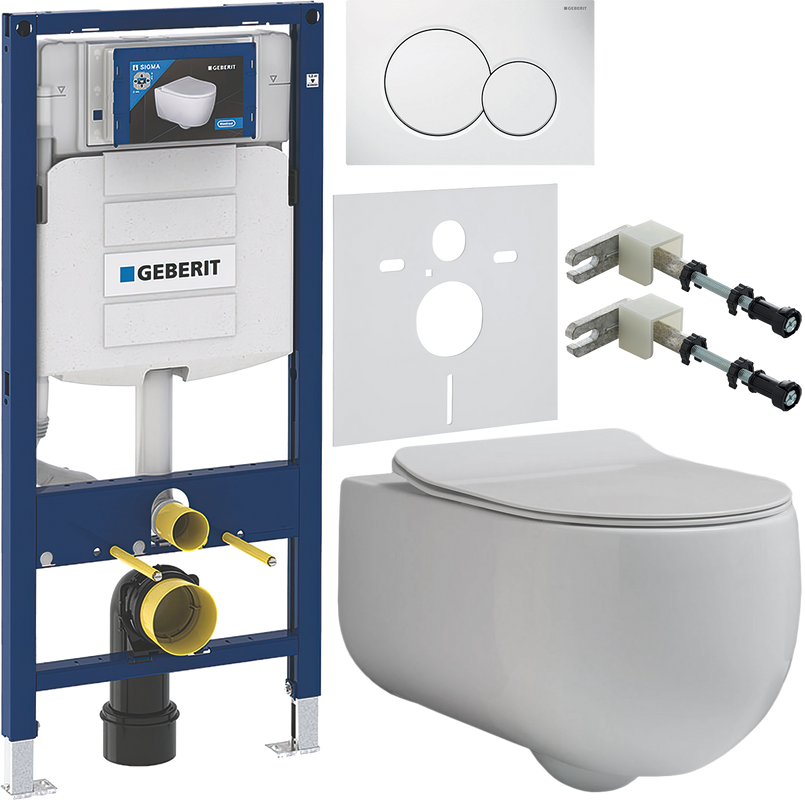 Комплект Унитаз подвесной Kerasan Flo + Крышка slim 319101 с микролифтом + Инсталляция Geberit Duofix UP 320 111.300.00.5 + Кнопка Sigma 01 115.770.11.5 белая + Крепления 111.815.00.1 к стене + Звукоизоляция