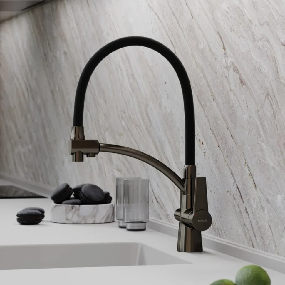 Смеситель для кухни Sancos Eri SC4001GG с гибким изливом, вороненая сталь