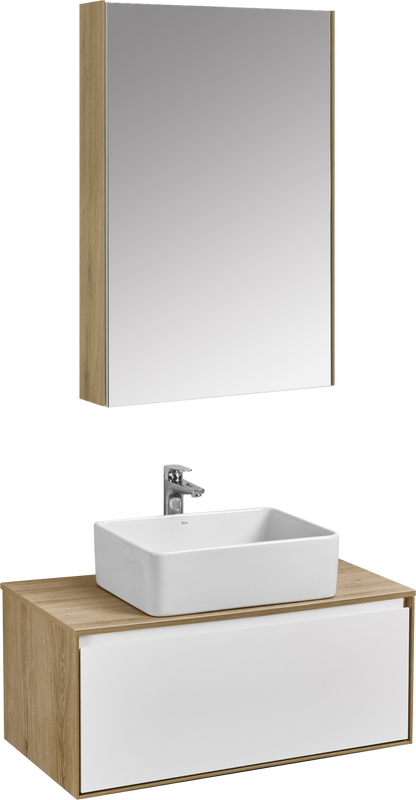 Мебель для ванной комнаты AQUATON Либерти 90 со столешницей дуб эльвезия, раковина Mila 35