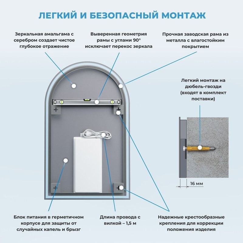 Зеркало Wellsee 7 Rays’ Spectrum 60х90 с подсветкой, черное матовое