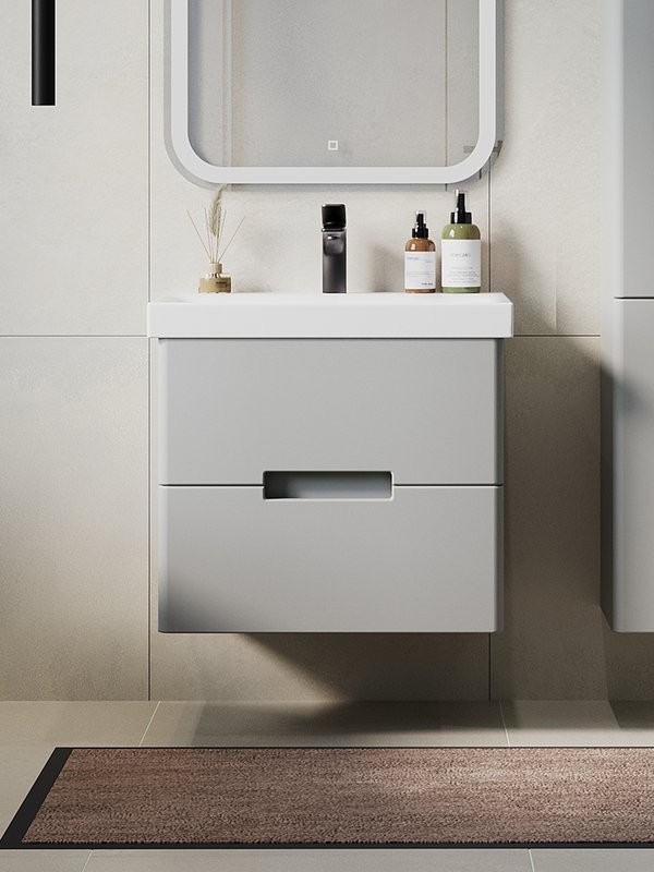 Тумба с раковиной SanStar Ориана 50 подвесная, серая, раковина Cersanit Moduo 50